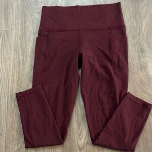 Athleta Burgundy Salutation Stash Leggings